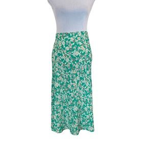NWT Loft pull on elastic waist bright green floral skirt size extra large
